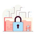 Digital file security with locked folders and encryption symbols