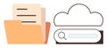Digital File Storage and Cloud Search Featuring Folder and Cloud Elements Royalty Free Stock Photo