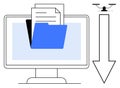 Digital File Transfer Concept with Folder and Downward Arrow on Monitor Screen Royalty Free Stock Photo