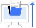 Digital File Upload with Folder and Documents Displayed on Computer Screen Royalty Free Stock Photo