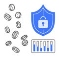 Digital Finance Security with Blockchain Coins, Shield Protection, and Data Analytics Royalty Free Stock Photo
