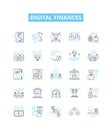 Digital finances vector line icons set. Digital, finances, banking, payments, online, accounts, debit illustration