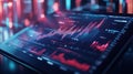 Digital financial analytics display with dynamic graphs and data visualization
