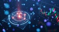 Digital financial analytics interface with glowing futuristic hud elements and stock market graph Royalty Free Stock Photo