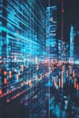 Digital Financial Market Analysis Visualized with Colorful Charts in a Modern City at Night Royalty Free Stock Photo