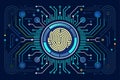Digital fingerprint design integrated with circuit patterns representing technology and security in a modern setting Royalty Free Stock Photo