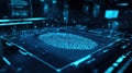 digital fingerprint displayed on high tech interface, showcasing advanced forensic technology and analysis tools. blue tones