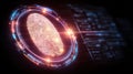 Digital fingerprint scan on futuristic interface displays identifying user data and access controls Royalty Free Stock Photo