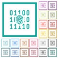 Digital fingerprint flat color icons with quadrant frames