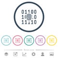 Digital fingerprint flat color icons in round outlines