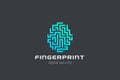 Digital Fingerprint Logo chip design vector template. Touch id labyrinth maze Logotype concept icon linear style
