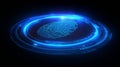 The digital fingerprint scan includes glowing blue lines and a binary code interface Royalty Free Stock Photo