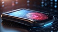 Digital fingerprint scanner, scan biometric identity and access password thru fingerprint, concept of cybersecurity and data