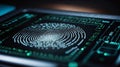 Digital fingerprint scanner, scan biometric identity and access password thru fingerprint, concept of cybersecurity and data