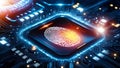 Digital fingerprint scanner scan biometric identity access password thru fingerprint concept cybersecurity data protection