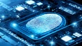 Digital fingerprint scanner scan biometric identity access password thru fingerprint concept cybersecurity data protection