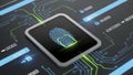 Digital Fingerprint Scanner Technology on Futuristic Circuit Board Royalty Free Stock Photo