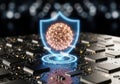 Digital fingerprint security shield protecting advanced computer circuitry and data Royalty Free Stock Photo