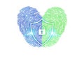 Digital fingerprint security shield protecting data with secure padlock symbol Royalty Free Stock Photo
