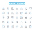Digital fintech linear icons set. Cryptocurrency, Blockchain, Peer-to-peer, Mobile, Artificial Intelligence, Virtual