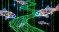 Digital Fish Swim in Futuristic Binary Code Stream Royalty Free Stock Photo