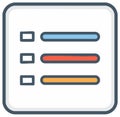 Digital flat icon showing a checklist with three colorful progress bars and empty square checkboxes Royalty Free Stock Photo