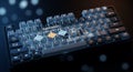 Digital flowchart for automation projected onto a computer keyboard with glowing keys Royalty Free Stock Photo