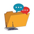 Digital folder with chat bubbles and wifi router blue lines Royalty Free Stock Photo