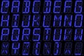 Digital font from capital letters on blue alphanumeric LED display
