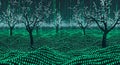 Digital Forest Landscape Binary Code Trees in Futuristic Green Data Stream Royalty Free Stock Photo