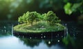 Digital forest landscape with trees and technology elements, showcasing lush greenery and interconnected data points. Royalty Free Stock Photo