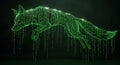 Digital Fox Made of Green Binary Code Falling Like Rain on Dark Background Royalty Free Stock Photo