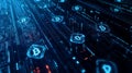 Digital Frontier: Cryptocurrency Network and Blockchain Nodes. Generative AI Royalty Free Stock Photo
