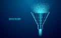 Digital Funnel and Abstract Data Flow in Techno Blue Background.