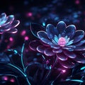 Digital futuristic flower wallpaper, neon light glow blossom wireframe, background with flower cyber hologram