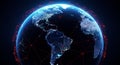 Digital futuristic global network visualization with glowing connections and earth data mapping technology Royalty Free Stock Photo