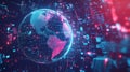 Digital futuristic globe with neon technology and data networks. Net zero and carbon neutral concept