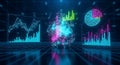 Digital futuristic infographic with graphs, charts and network nodes, data analysis visualization Royalty Free Stock Photo