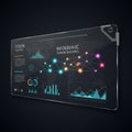 Digital futuristic infographic on a transparent glass panel, featuring colorful data Royalty Free Stock Photo
