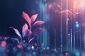 Digital futuristic plant growing among glowing abstract data visualization background Royalty Free Stock Photo