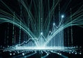 A digital, futuristic representation of data analytics and trends is shown. The image features a Royalty Free Stock Photo