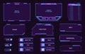 Digital futuristic ui panels and buttons, game live stream. Neon HUD frames, leaderboard, menu and bars for video