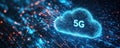 Digital 5G communication cloud with data connections and glowing particles
