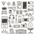Digital gadget doodle elements. Computer games and social media icons. Electronics devices for gaming and work