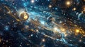 A digital galaxy filled with spinning planets and stars each one representing a different aspect of climate change data