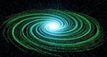 Digital Galaxy Swirl of Binary Code in Green and Blue Light Royalty Free Stock Photo