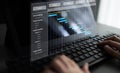 Digital Gantt Chart Project Management Interface with Task Tracking and Progress Visualization on a Laptop Keyboard for Royalty Free Stock Photo