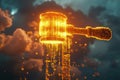 Digital Gavel Abstract Concept Representing Justice and Technology