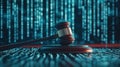 Digital Gavel with Holographic Statutes Background