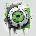 Abstract Green Circular Machine: A Colorful And Eye-catching Composition